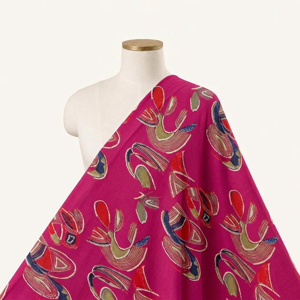 Pink Foil Print Rayon Fabric Draped as a saree