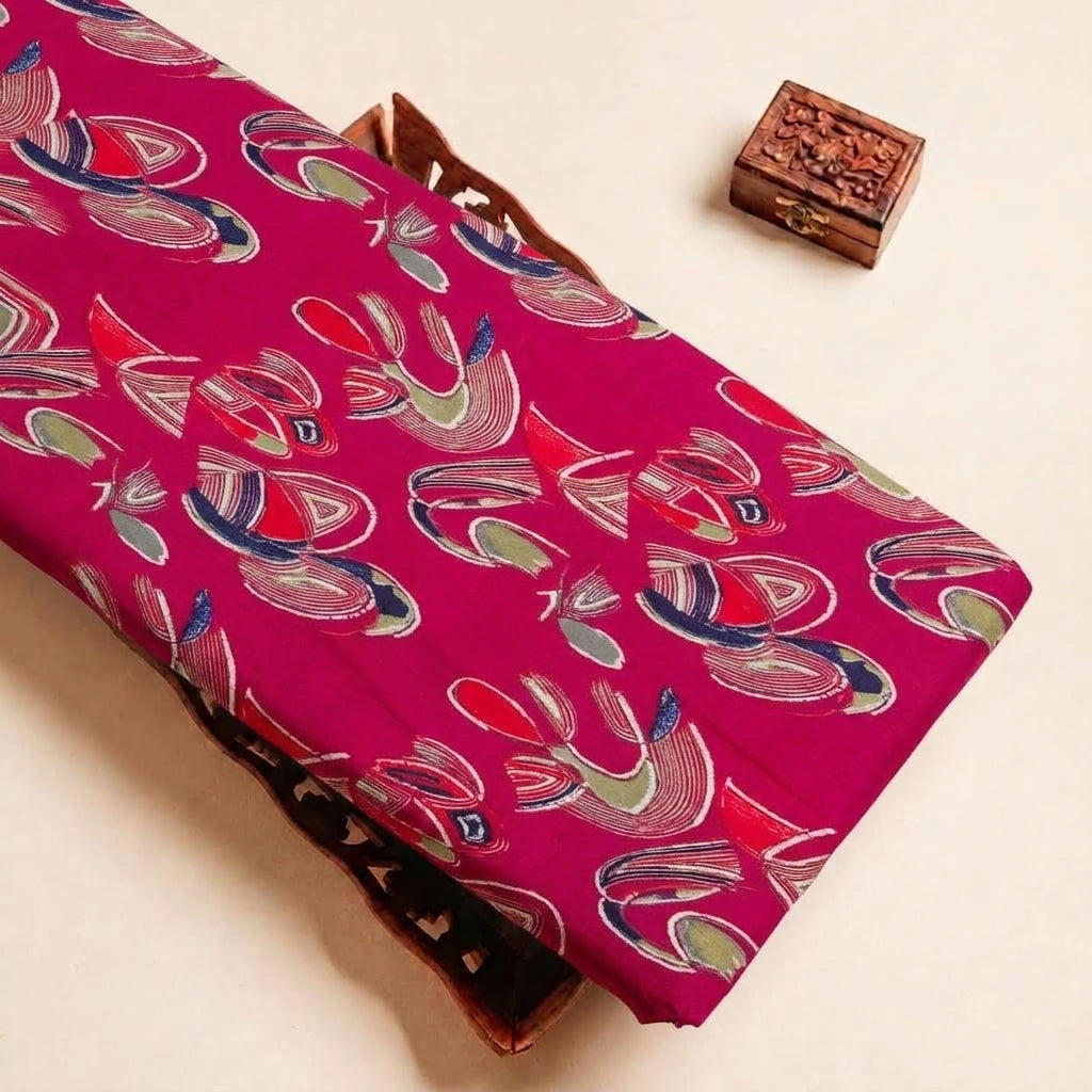 Folded Pink Foil Print Rayon Fabric Highlighting Abstract and Texture