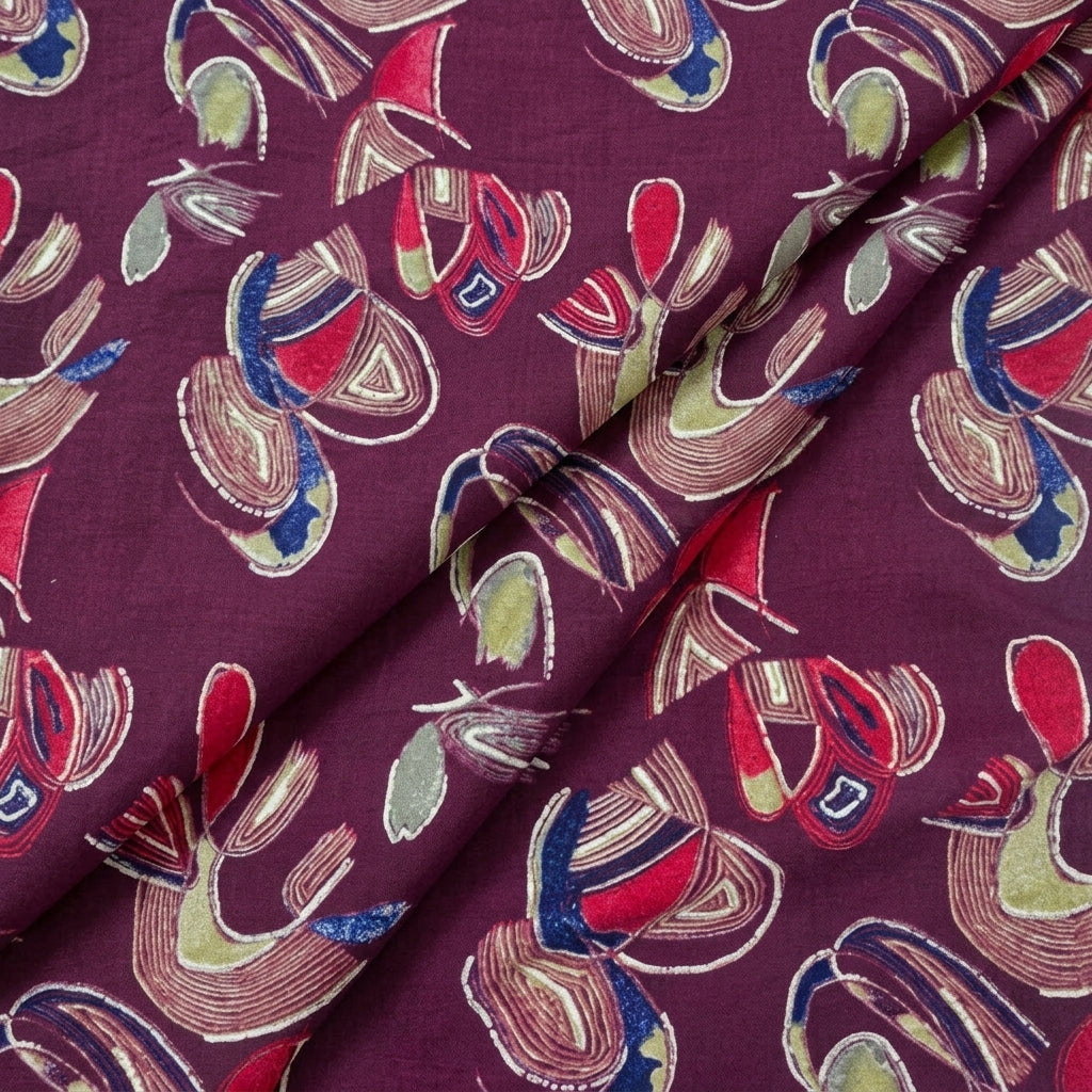 Folded Purple Foil Print Rayon Fabric