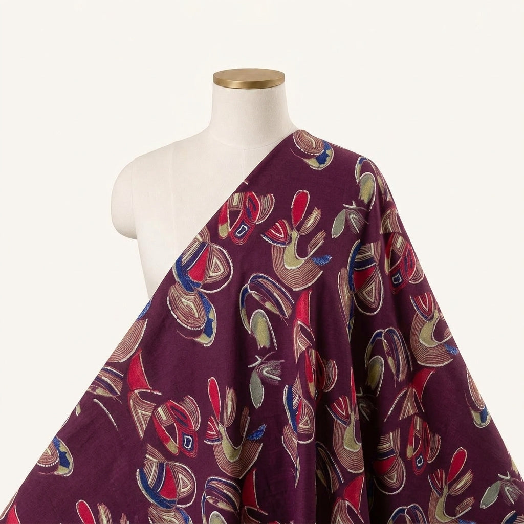 Purple Foil Print Rayon Fabric Draped as a saree