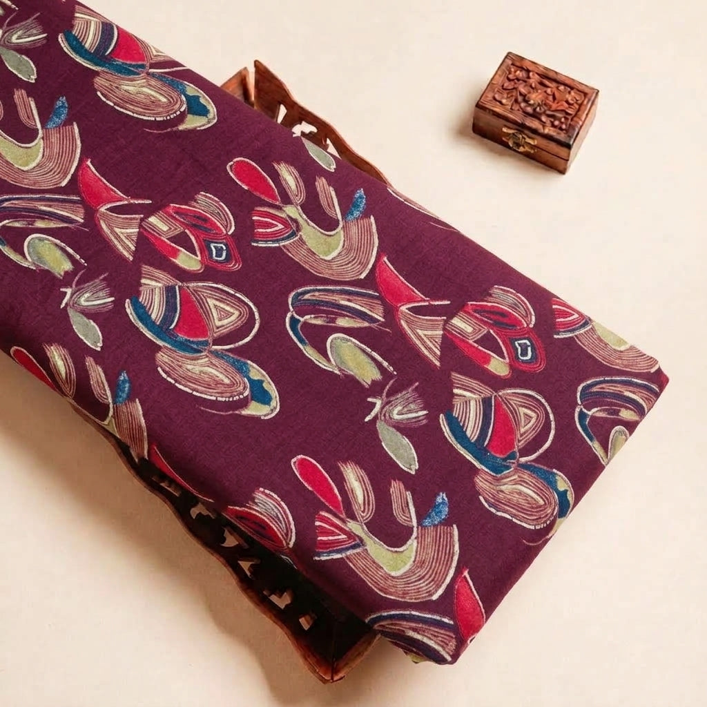 Folded Purple Foil Print Rayon Fabric Highlighting Abstract and Texture