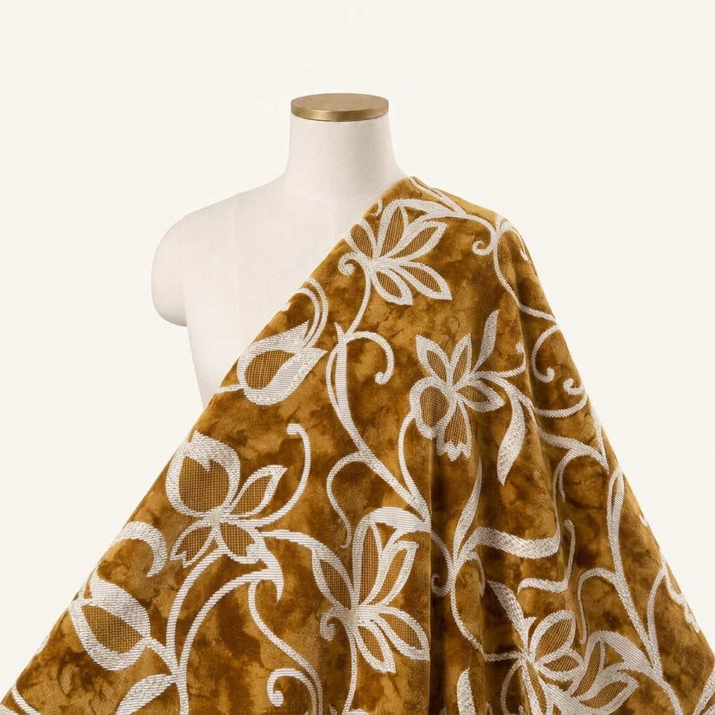Yellow Foil Print Rayon Fabric Draped as a saree