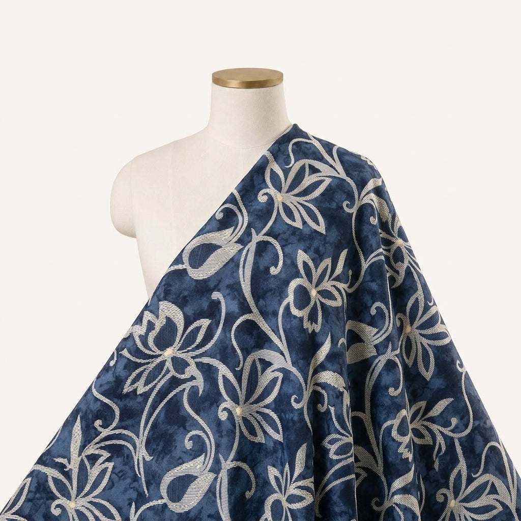 Blue Foil Print Rayon Fabric Draped as a saree