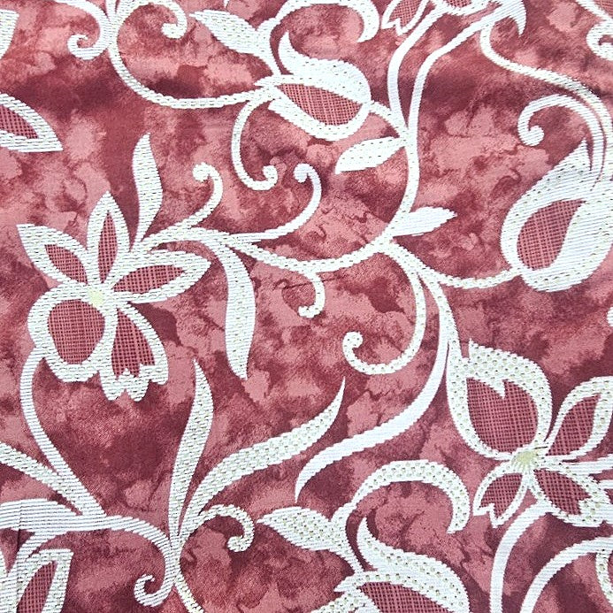 Pink Foil Print Rayon Fabric, laid flat