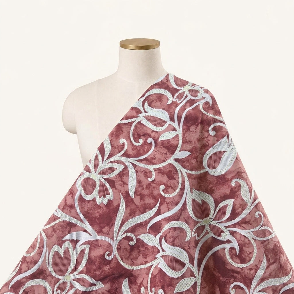 Pink Foil Print Rayon Fabric Draped as a saree