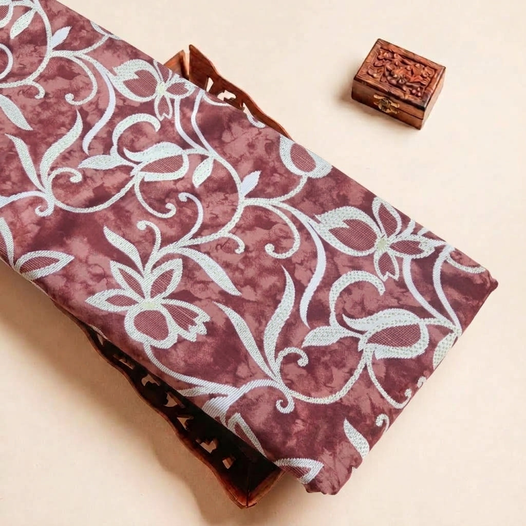 Folded Pink Foil Print Rayon Fabric Highlighting Floral and Texture
