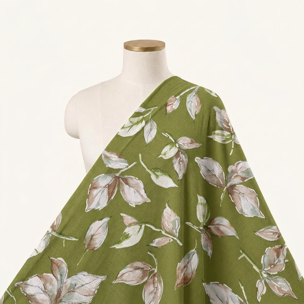 Green Foil Print Rayon Fabric Draped as a saree
