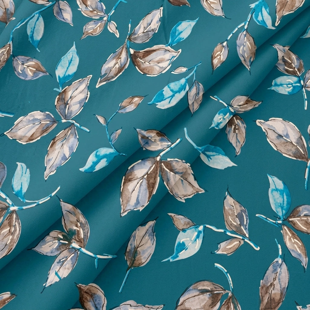 Folded Blue Foil Print Rayon Fabric