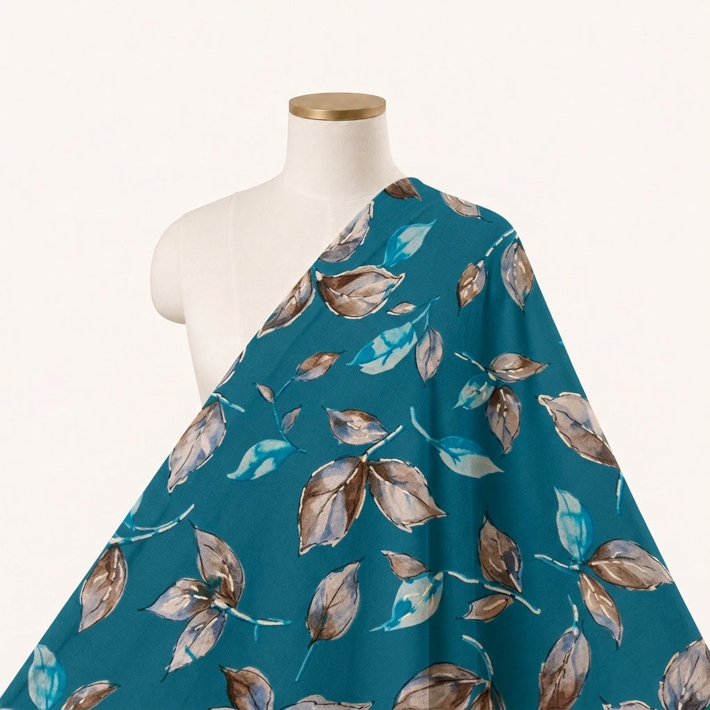 Blue Foil Print Rayon Fabric Draped as a saree