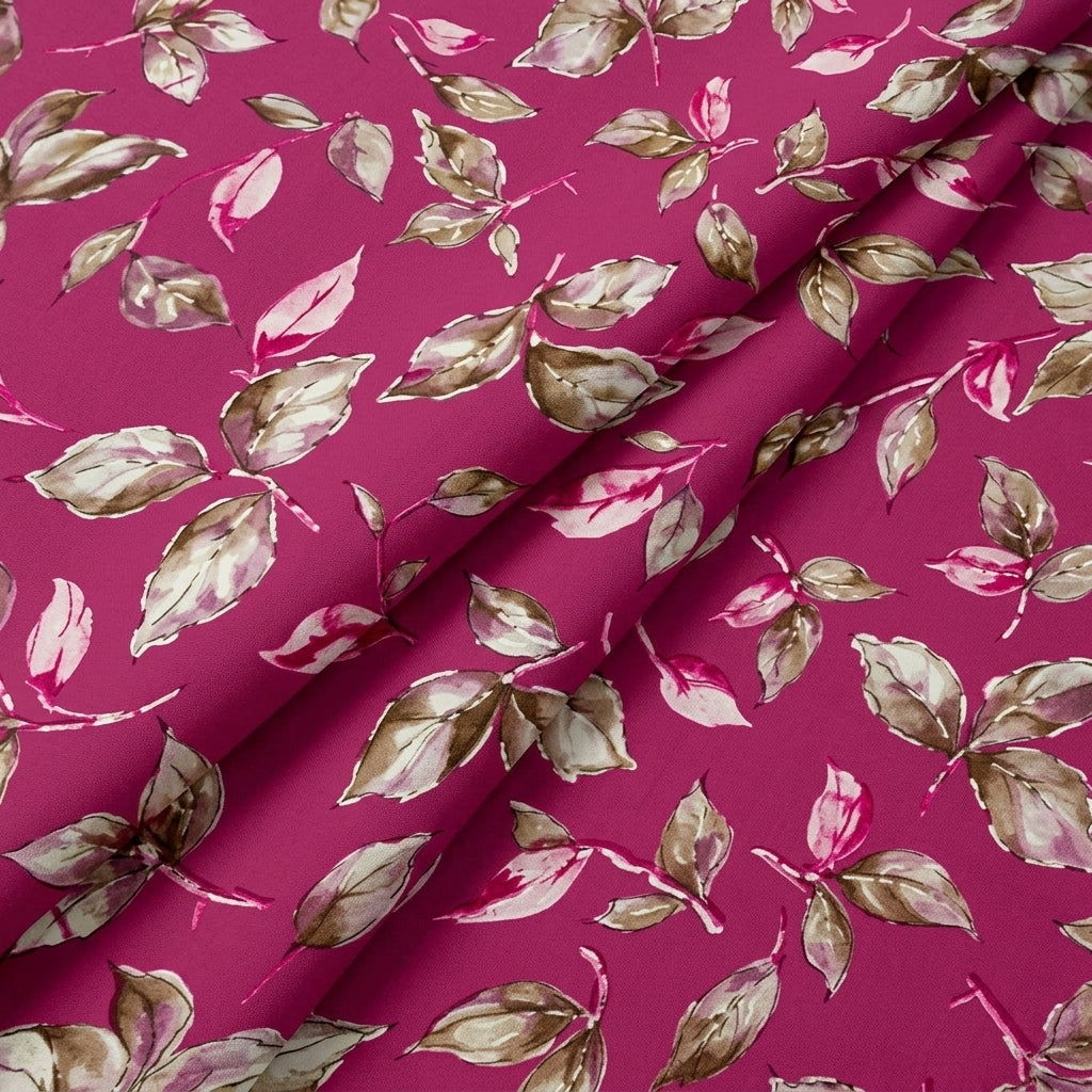 Pink Foil Print Rayon Fabric, folded