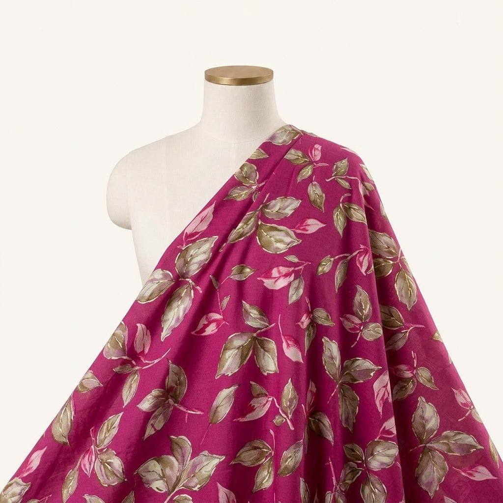 Pink Foil Print Rayon Fabric Draped as a saree