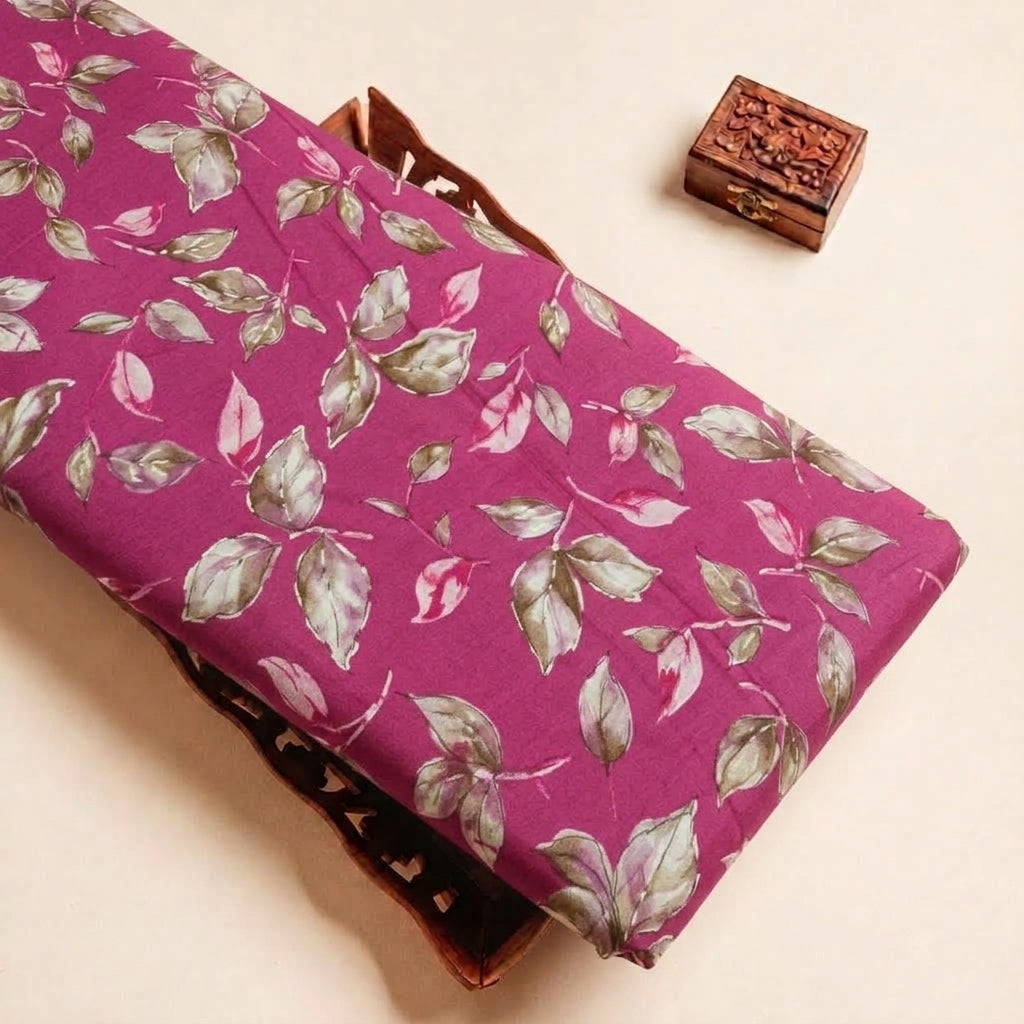 Pink Foil Print Rayon Fabric, folded
