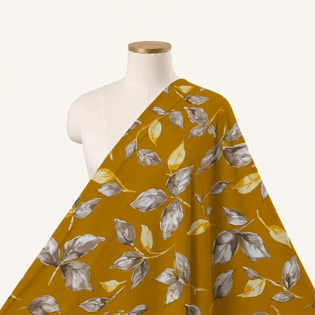 Yellow Foil Print Rayon Fabric Draped as a saree