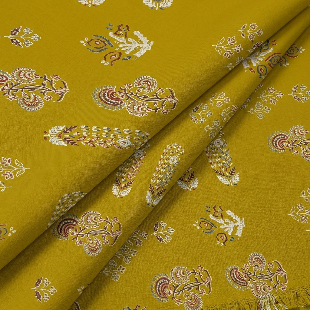Folded Yellow Foil Print Rayon Fabric