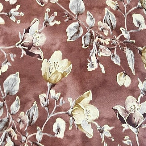 Mauve Foil Print Rayon Fabric, laid flat