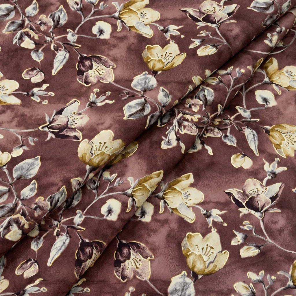 Folded Mauve Foil Print Rayon Fabric