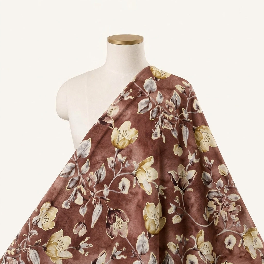 Mauve Foil Print Rayon Fabric Draped as a saree
