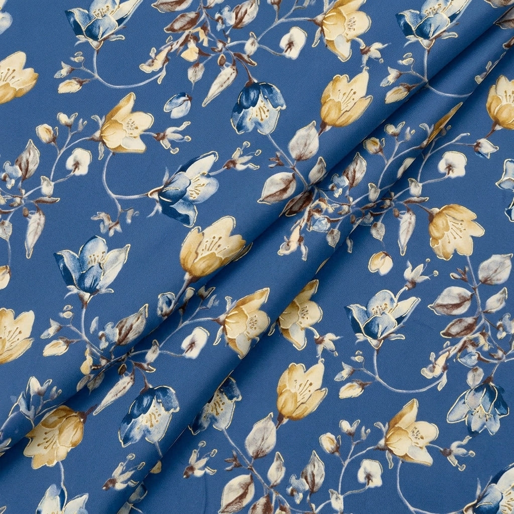 Folded Blue Foil Print Rayon Fabric