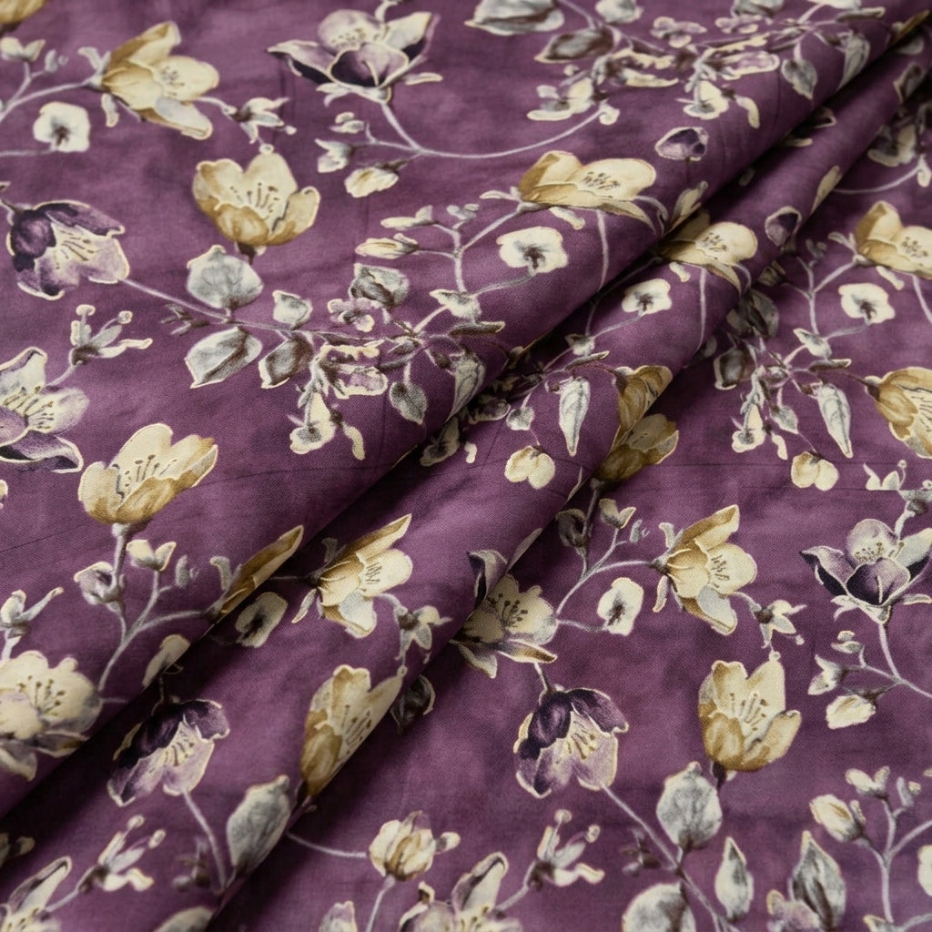 Folded Purple Foil Print Rayon Fabric