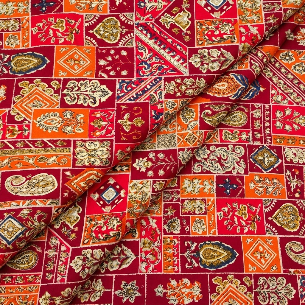 Folded Maroon Paisley Rayon Fabric