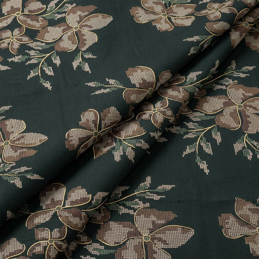 Folded Green Floral Rayon Fabric