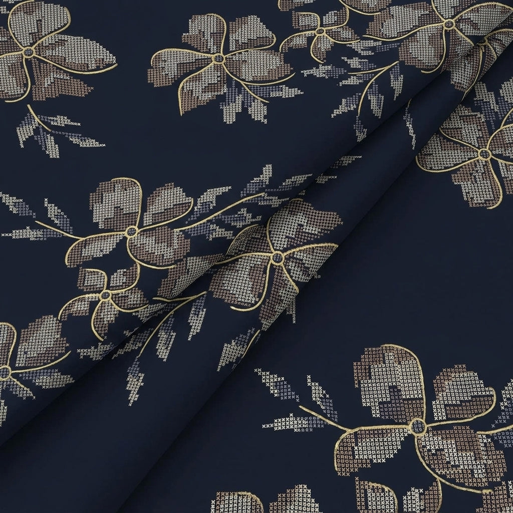 Folded Navy Blue Floral Rayon Fabric