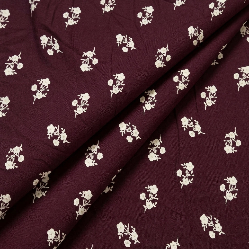 Folded Wine Floral Rayon Fabric