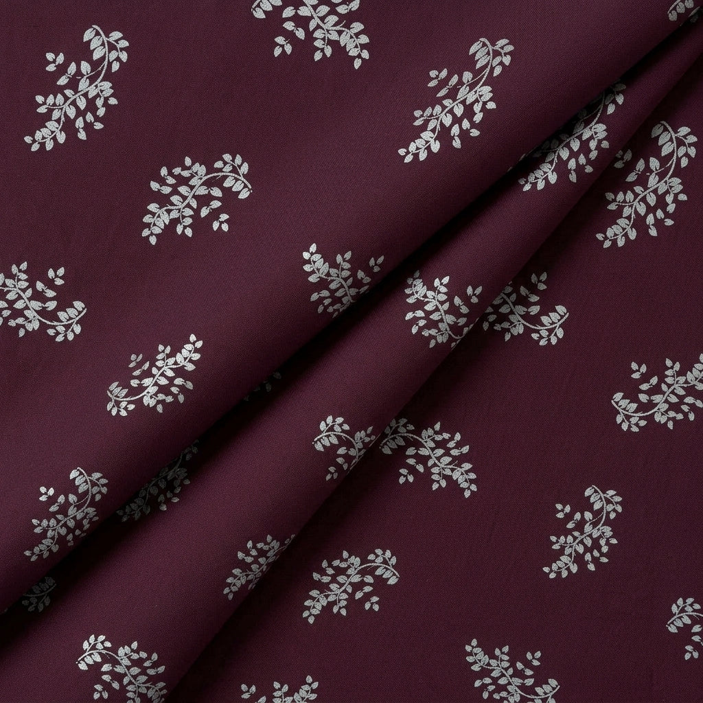 Folded Wine Floral Rayon Fabric