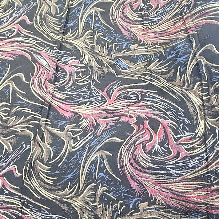 Pink Leaf Rayon Fabric, laid flat