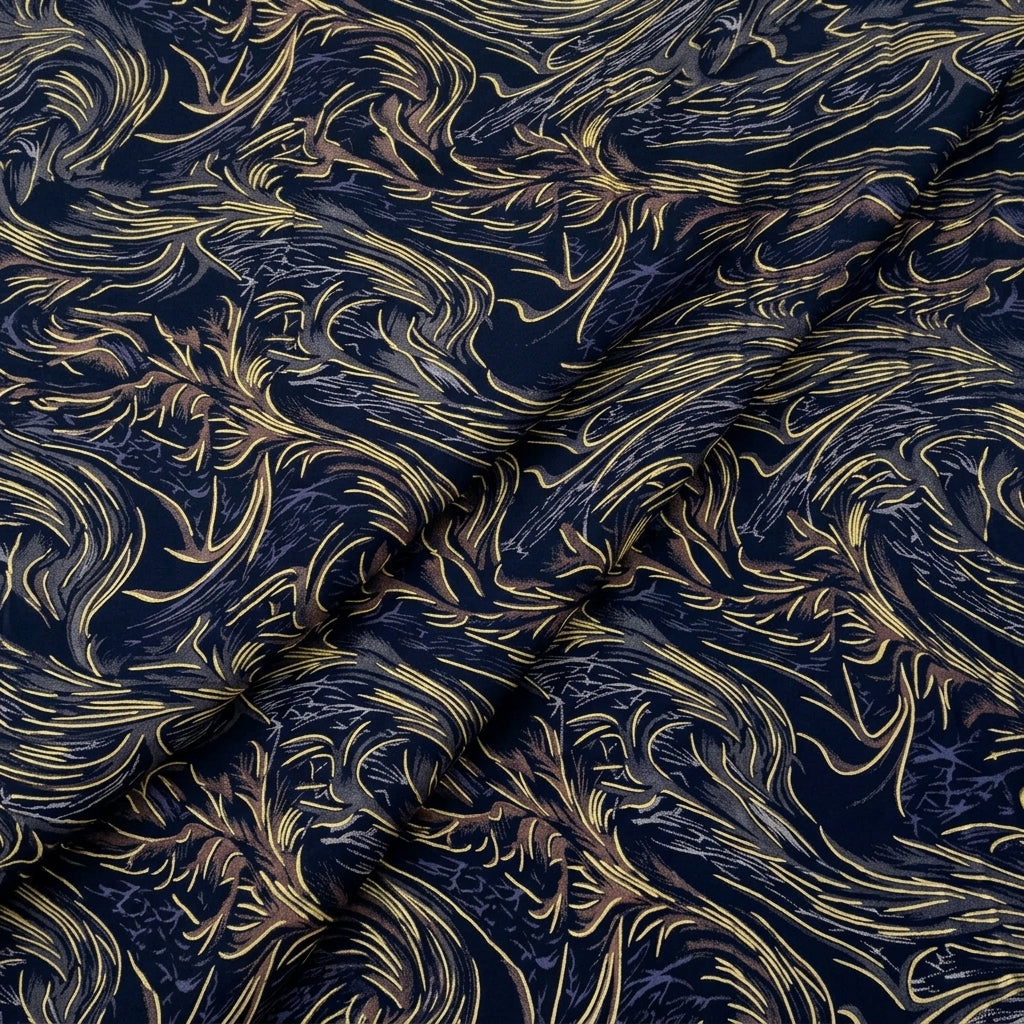 Folded Black Leaf Rayon Fabric