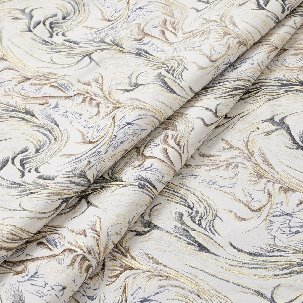 Folded Cream Leaf Rayon Fabric