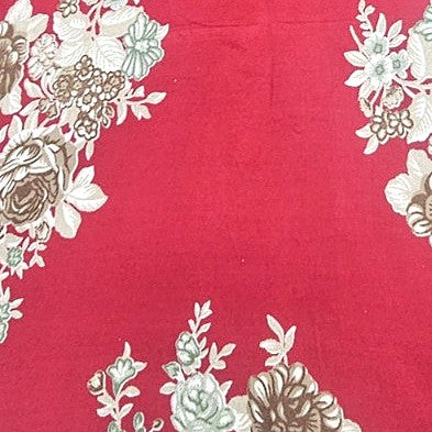 Red Floral Rayon Fabric, laid flat
