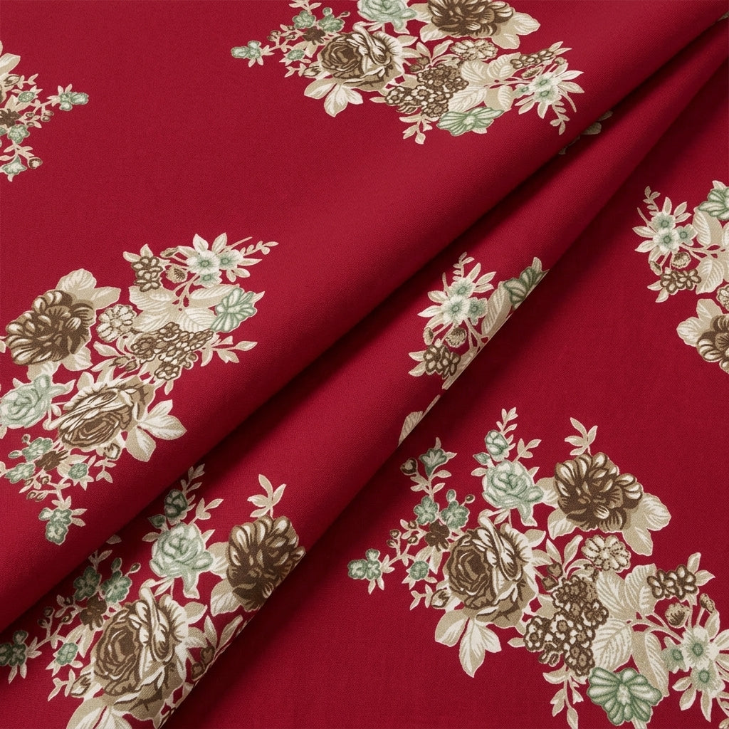 Folded Red Floral Rayon Fabric