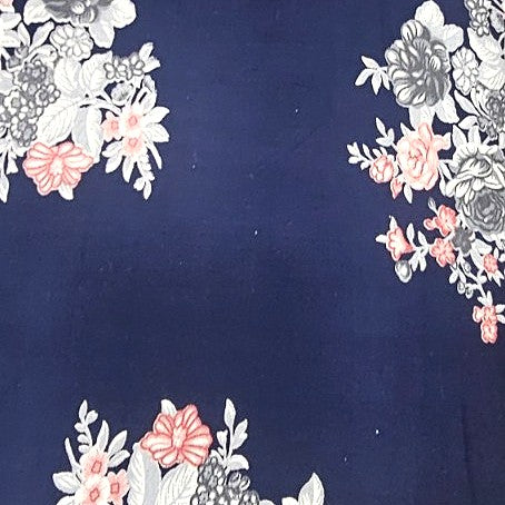 Blue Floral Rayon Fabric, laid flat