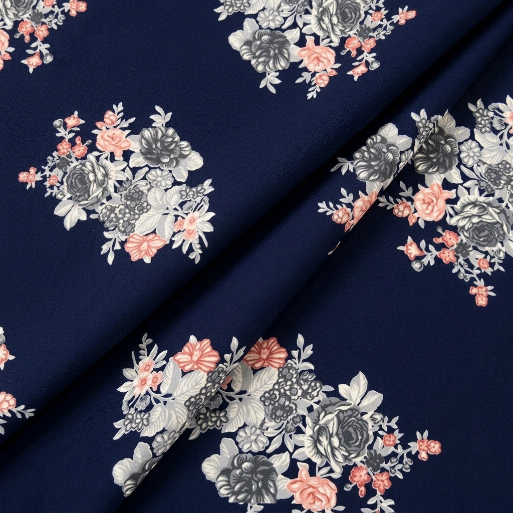 Folded Blue Floral Rayon Fabric