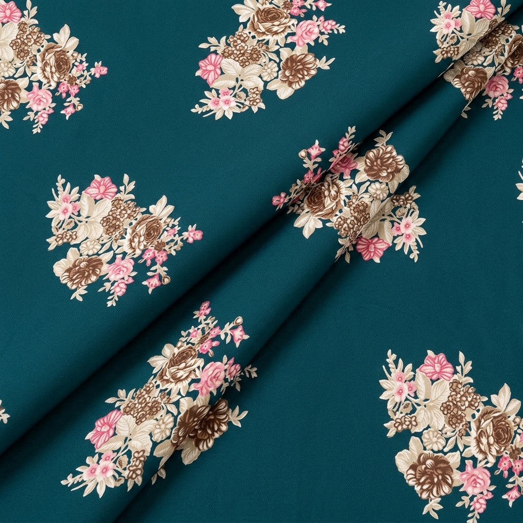 Folded Green Floral Rayon Fabric