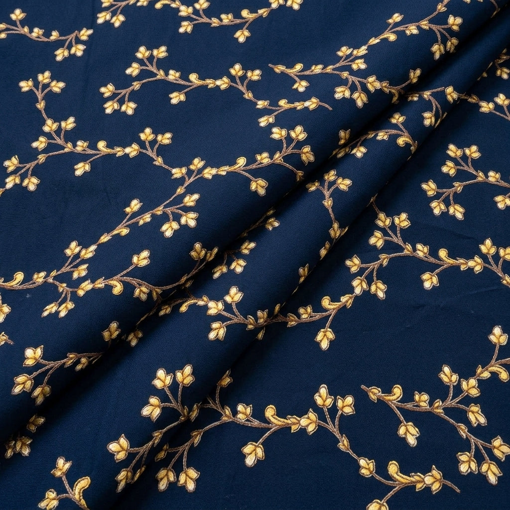 Folded Blue Floral Rayon Fabric