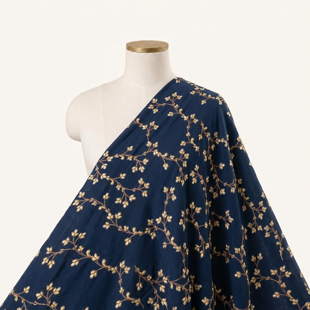 Blue Floral Rayon Fabric Draped as a saree