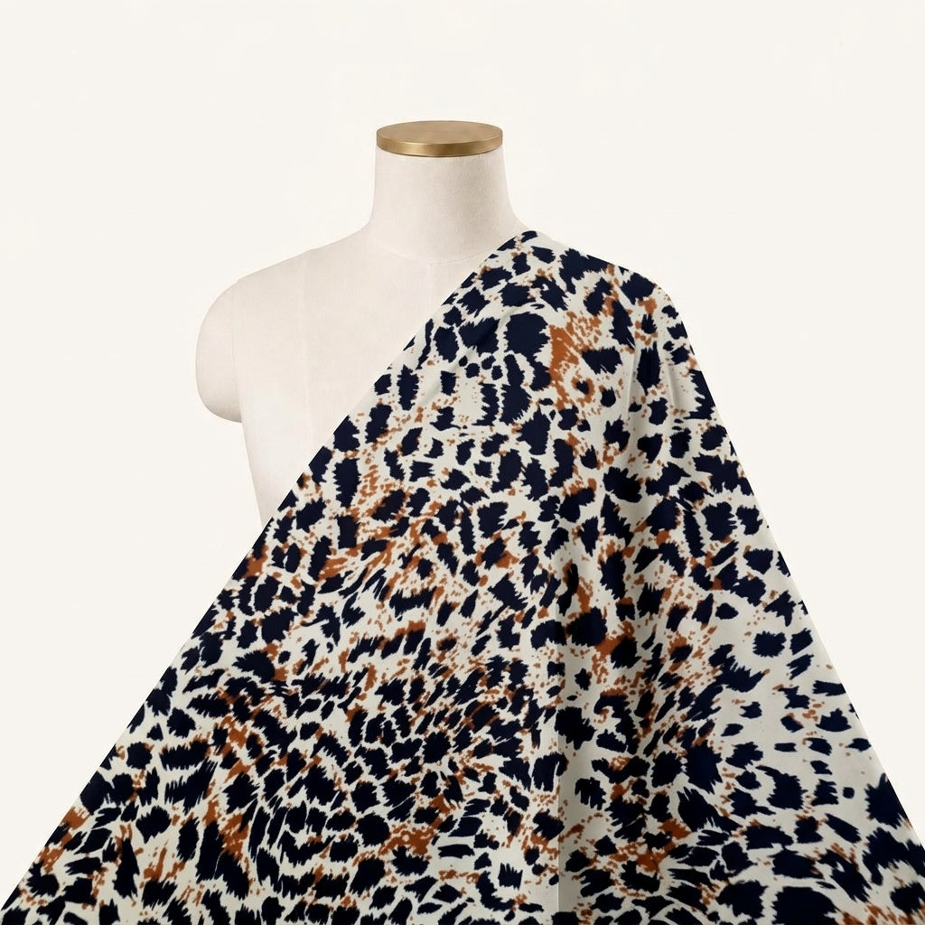 Brown Animal Print Rayon Fabric Draped as a saree