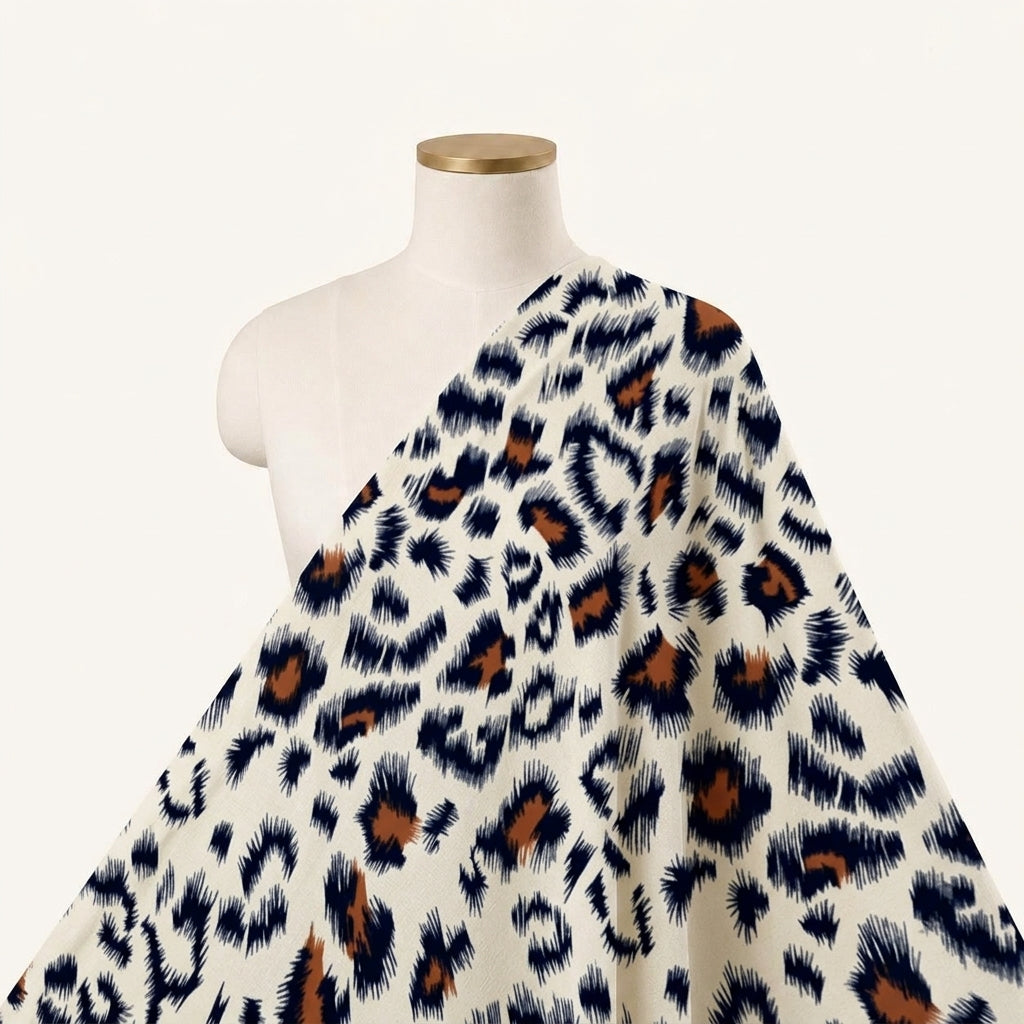 Grey Animal Print Rayon Fabric Draped as a saree