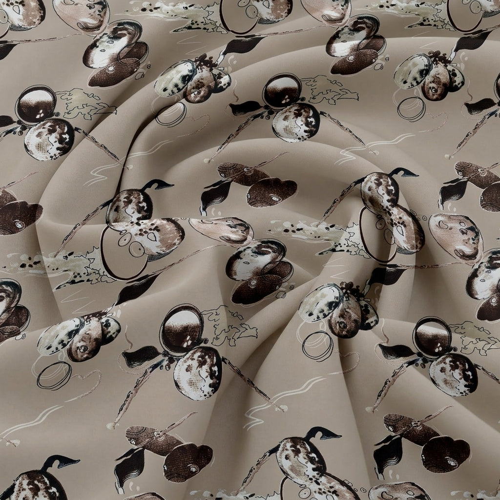 Swirled Brown Floral Crepe Fabric Showing Drape