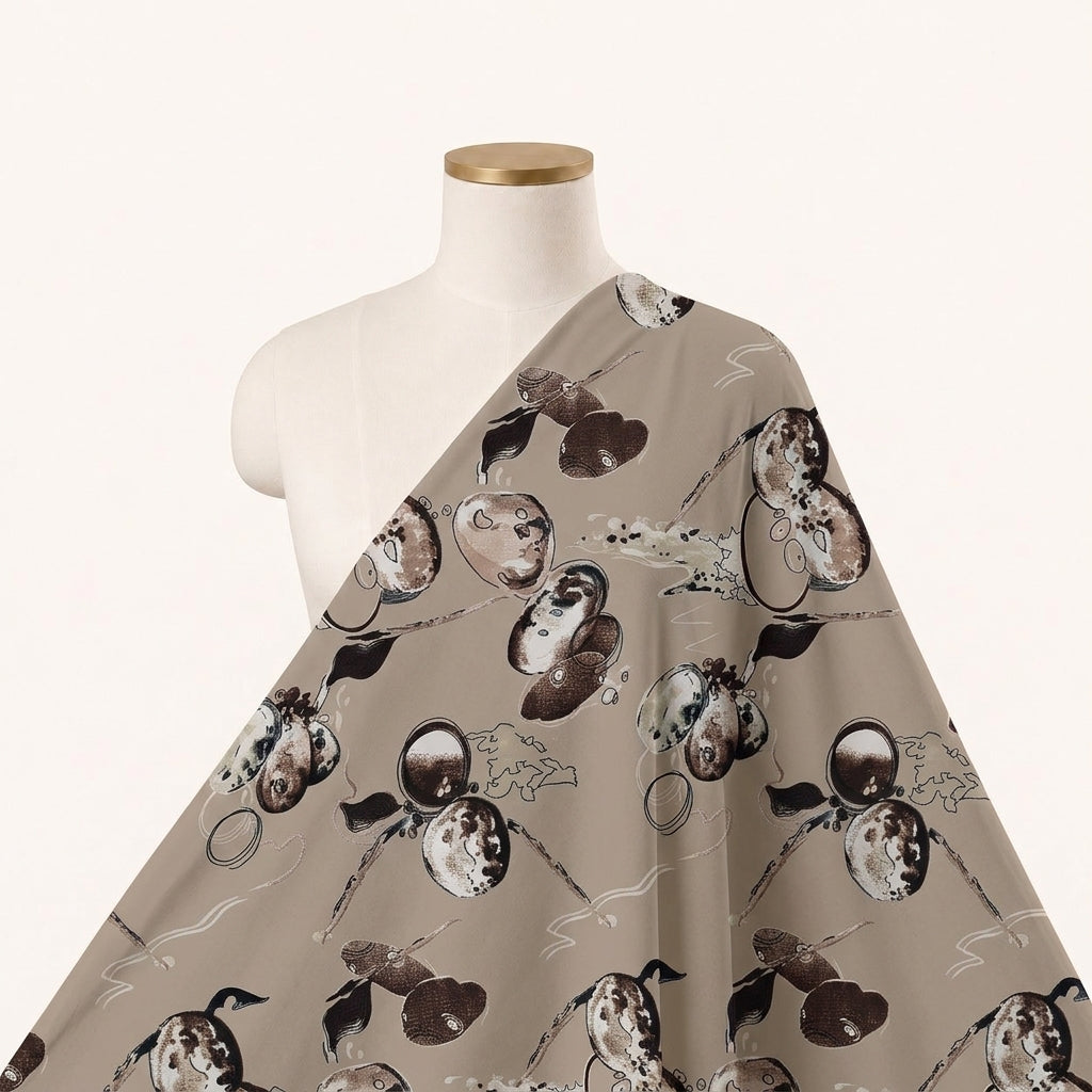 Brown Floral Crepe Fabric Draped as a saree