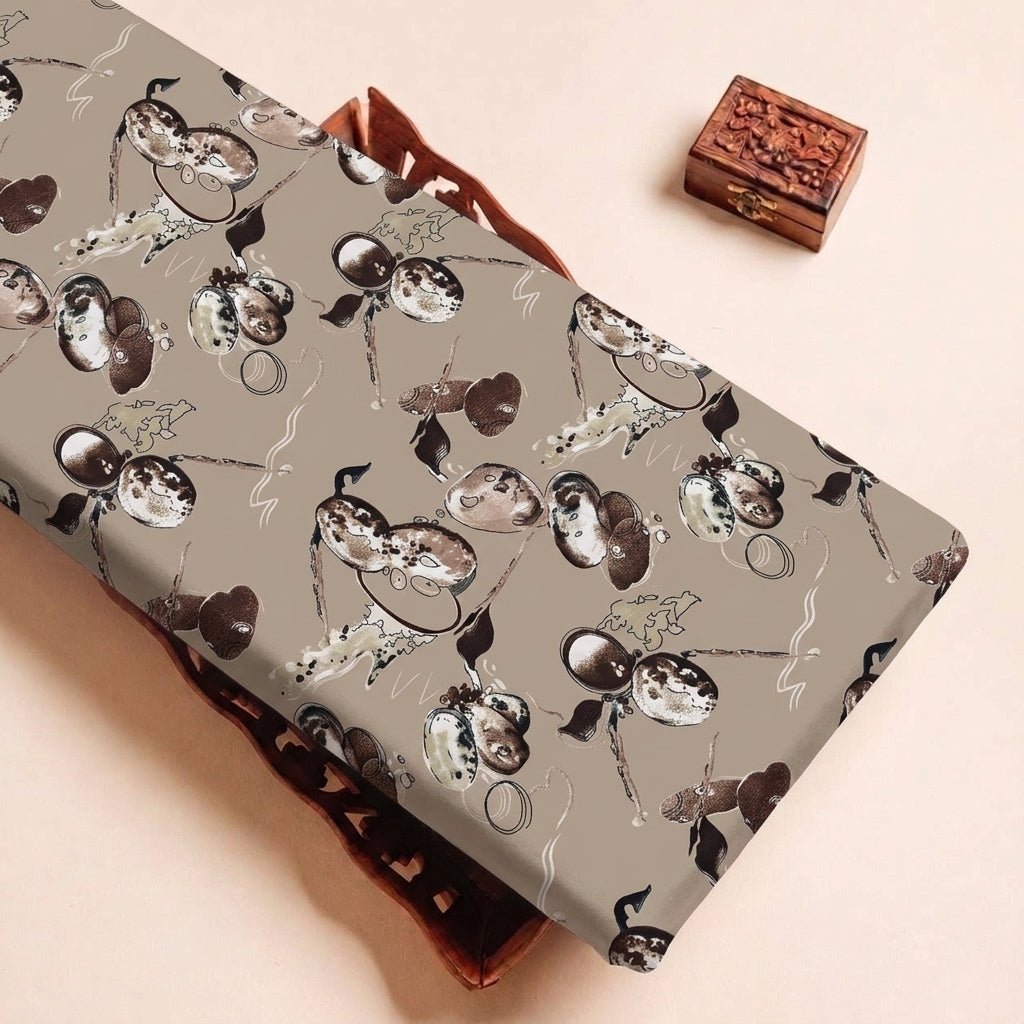 Folded Brown Floral Crepe Fabric Highlighting Texture
