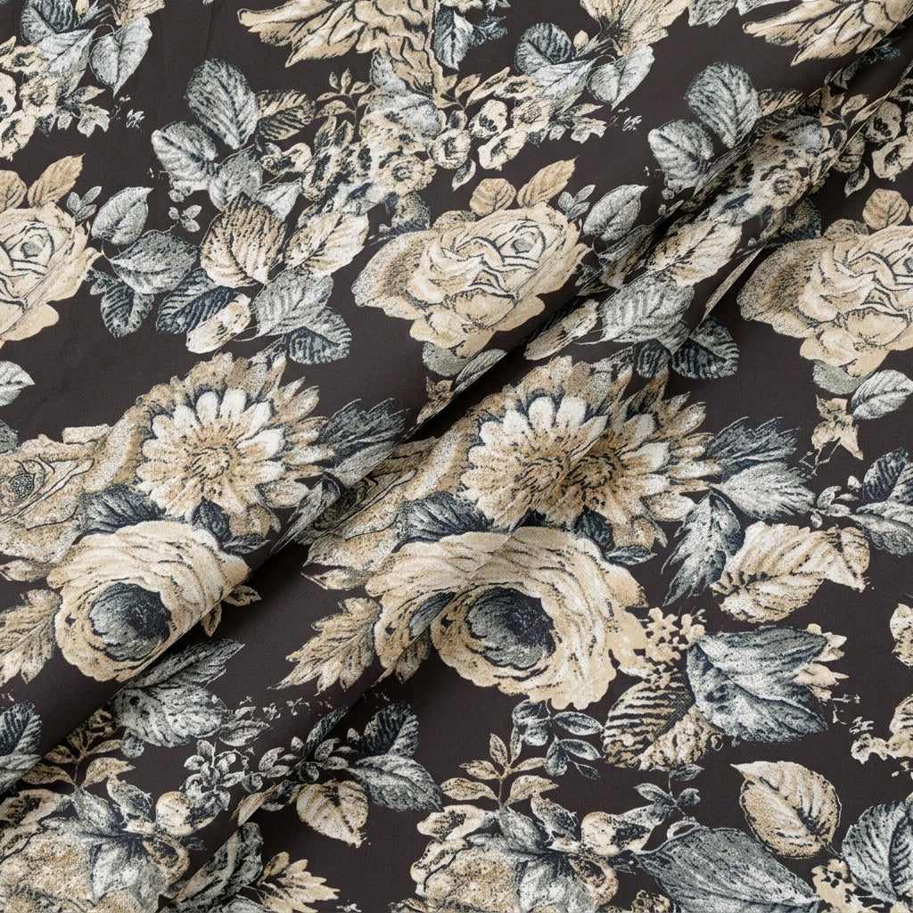 Folded Brown Floral Crepe Fabric