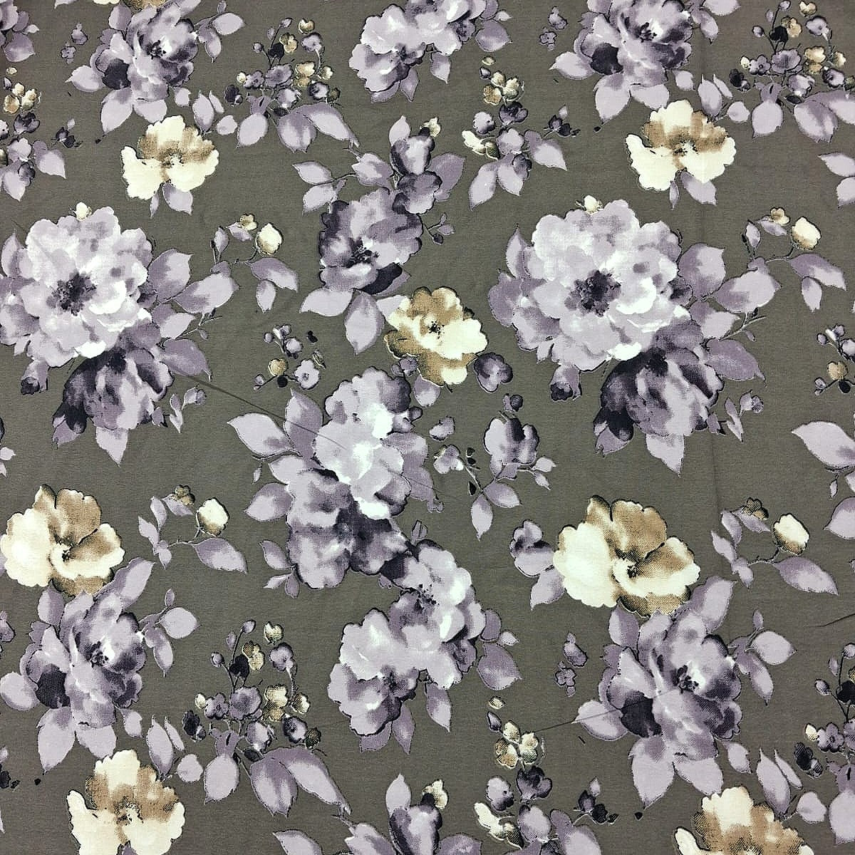 Green Floral Crepe Fabric, laid flat