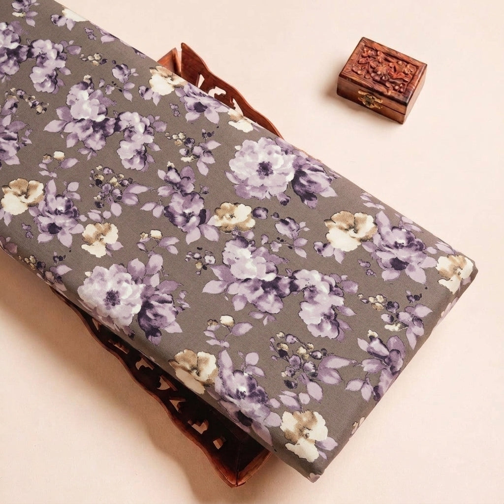 Folded Green Floral Crepe Fabric Highlighting Texture