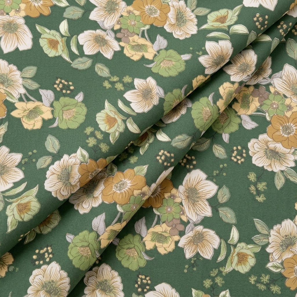 Folded Green Floral Crepe Fabric