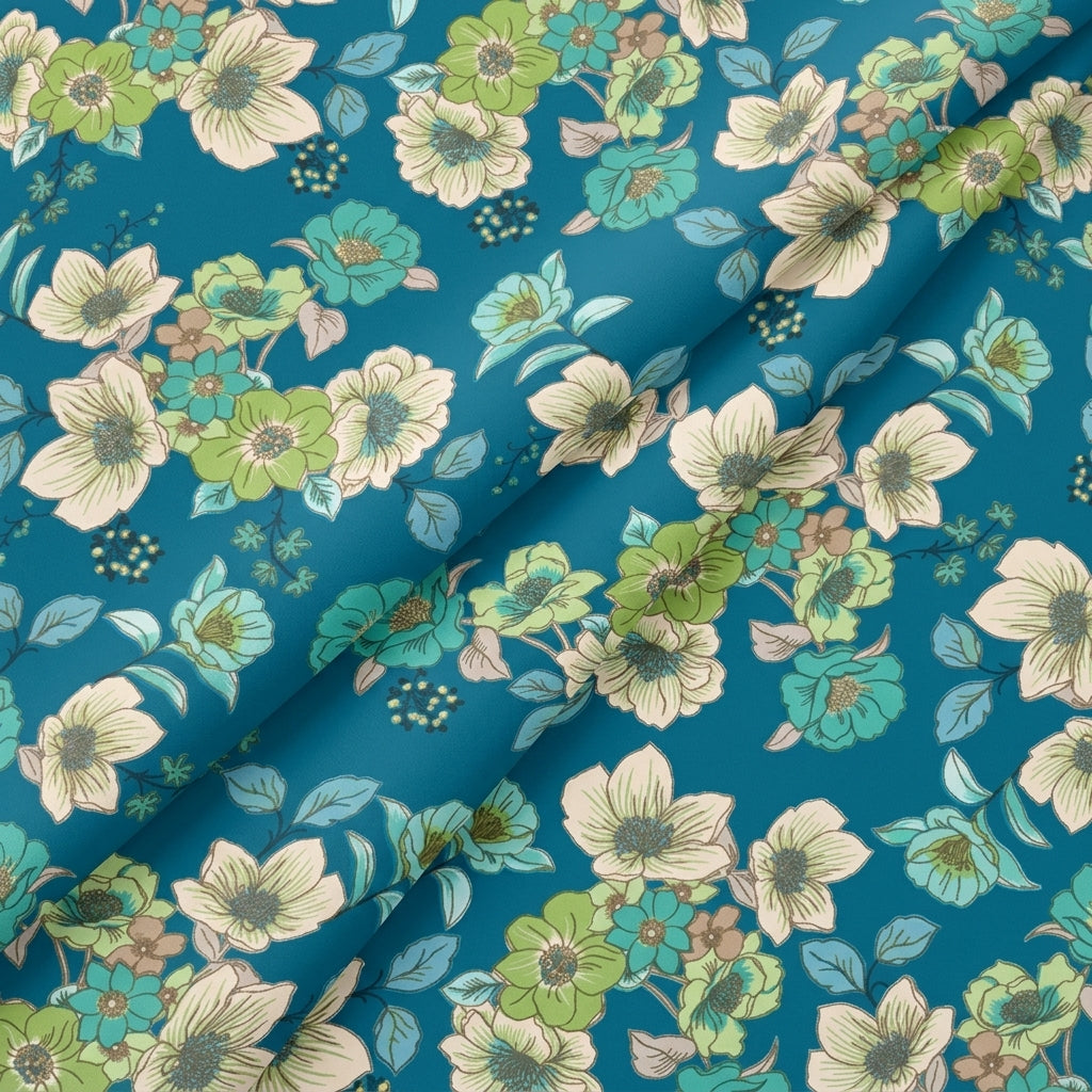 Folded Blue Floral Crepe Fabric