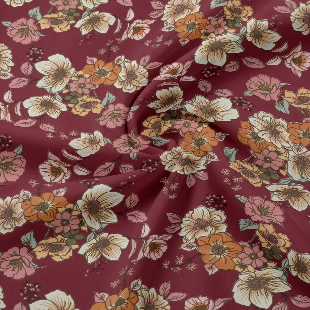 Swirled Pink Floral Crepe Fabric Showing Drape