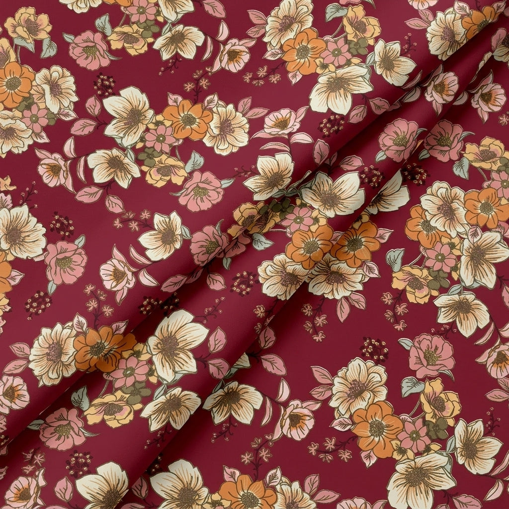 Folded Pink Floral Crepe Fabric